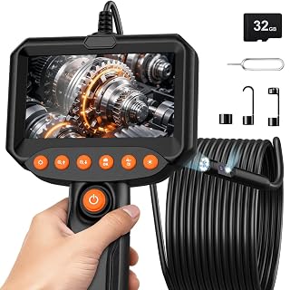 Dual Lens Endoscope Camera with Light, 1920P HD Industrial Borescope with 4.3" LCD, IP67 Waterproof Inspection Camera, 16.4FT Semi-Rigid Cable, 8 LED Lights 32GB Card, for Sewer Pipe Car Repair(Black) - Amazon product rated Grade B