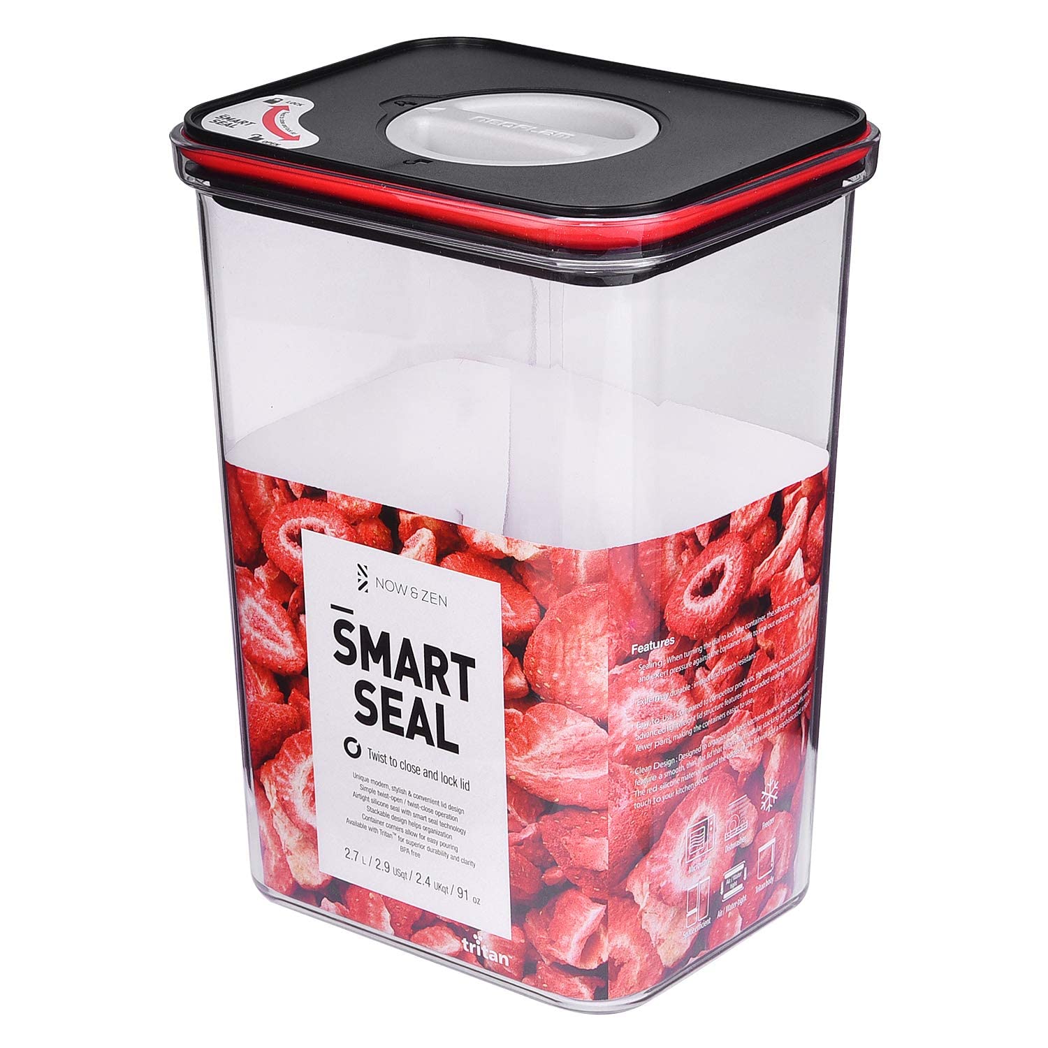 Now & Zen Smart Seal - Recipiente apilable para almacenamiento de cocina, sin BPA, apto para alimentos, recipiente de plástico Tritan con tapas giratorias, hermético y a prueba de fugas, apto para