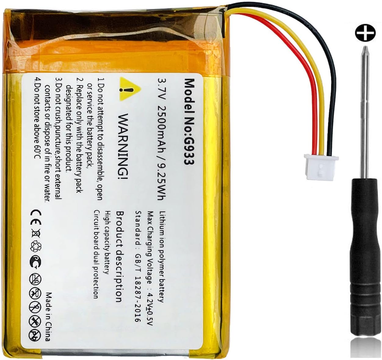 2500mah 533-000132 for Logitech Battery G933, G933S, G533, G533S, G935 Headset Battery