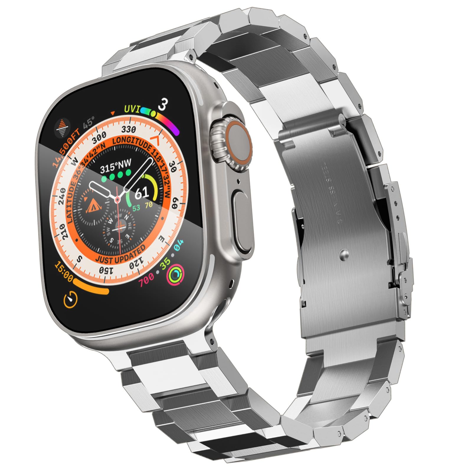 Photo 1 of FULLIFE Compatible with Apple Watch Series 7 Band 41mm Stainless Steel Metal Link with Folding Clasp for Men Women for iWatch Series 9 Series 8 7 SE2 6 5 4 3 2 1, (41mm 40mm 38mm Silver) Z-Silver 38mm/40mm/41mm