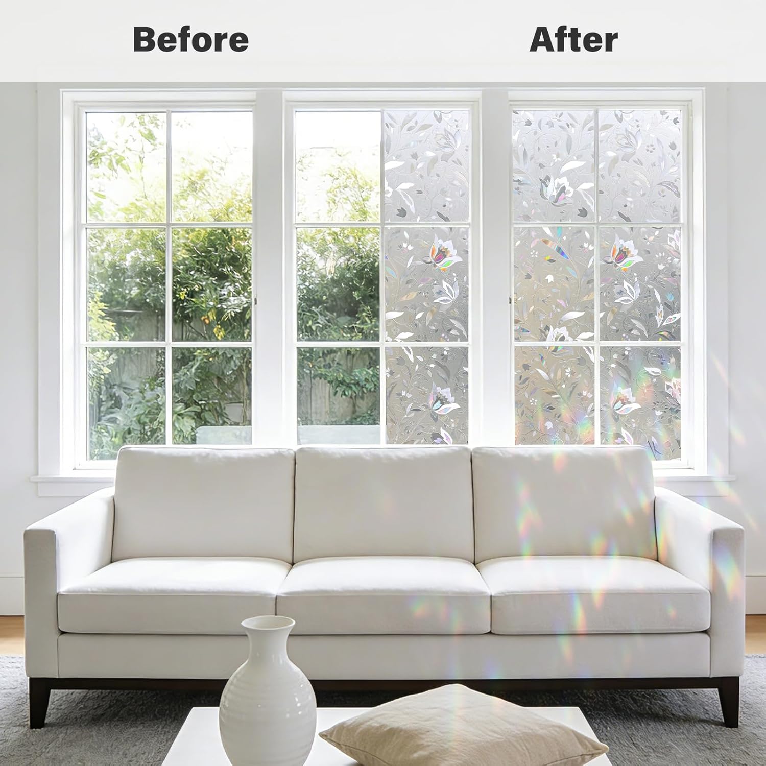 Donox Window Privacy Film, Frosted Stained Glass Pattern Decorative Window Films, Static Cling Sun Blocking & Glare Blocker Stickers for Home Heat Control Non-Adhesive, Tulip 29.5 Inch x 13.1 Feet