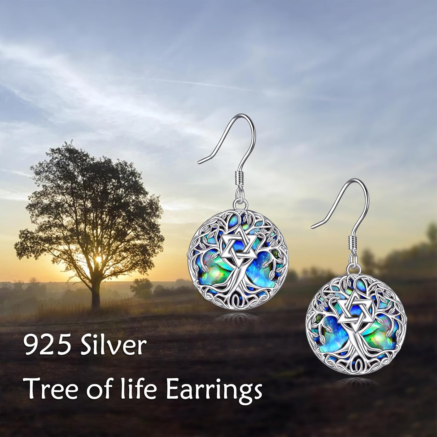 YFN Tree of Life Earrings Sterling Silver Tree Life Eardrop with Abalone Shell Dangle Drop Earrings Jewelry Gifts for Women