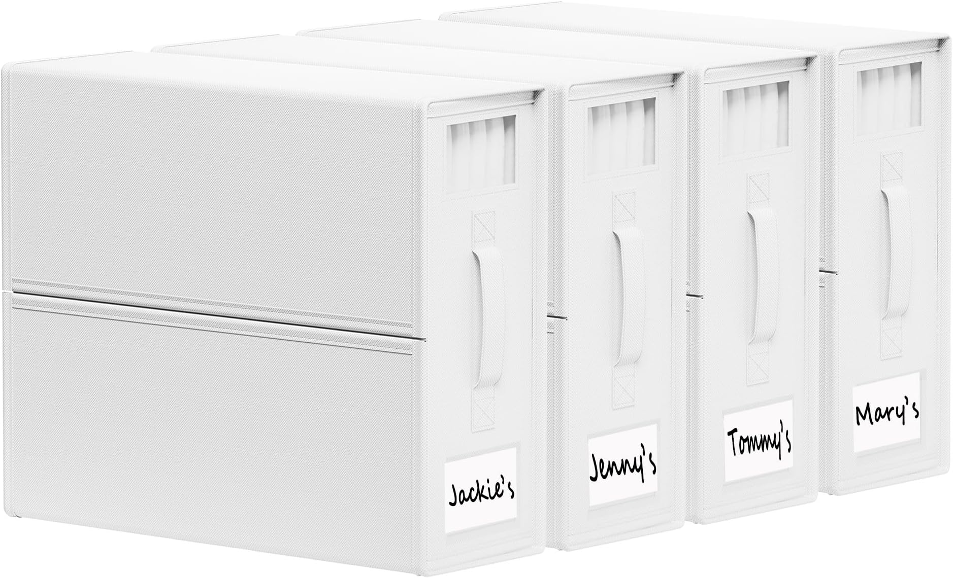 SheetCube Bed Sheet Organizers and Storage 4 Pack, Foldable Linen Closet Organizer with Window and Label, Bedding Folder Storage Box Container for Blanket, Duvet Cover Set, Bed Sheet Set - White