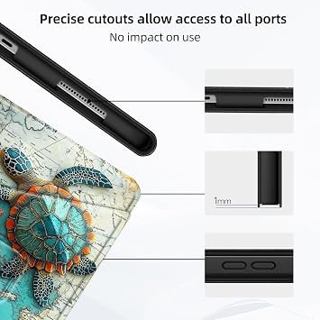 HGGJFLYX Case for Kindle Fire 7 12 Gen 2022 Tablet,360 Degree Rotating Multi-Angle Viewing Stand Fold Leather Tablet Cover 7 for Kindle Fire 7 Kids,Auto Sleep/Wake,Map Turtles Starfish