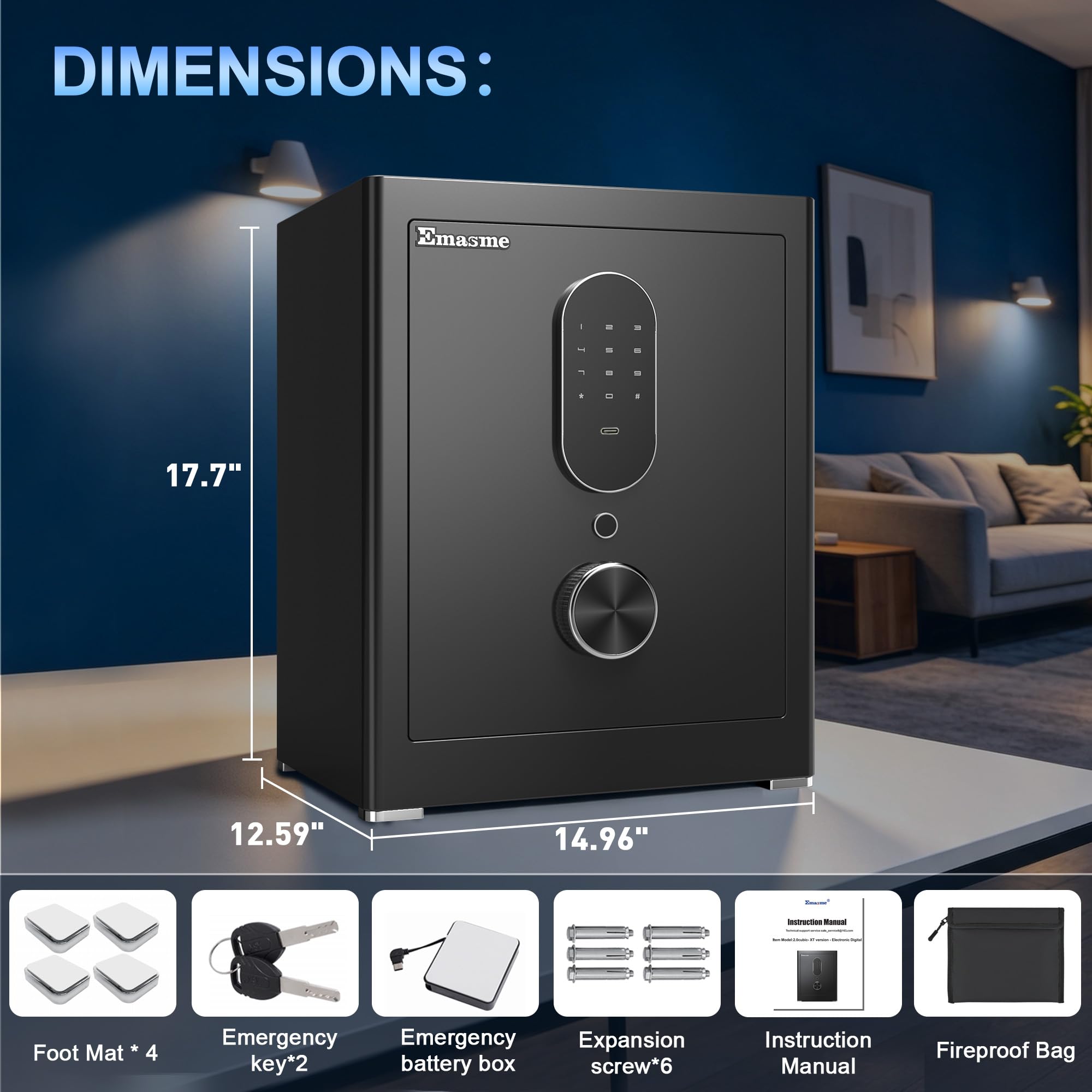 Cassaforte per la casa, con custodia impermeabile ignifuga, scatola di sicurezza elettronica con ripiano rimovibile, cassaforte personale con tastiera digitale per casa, ufficio, hotel (aggiornamento