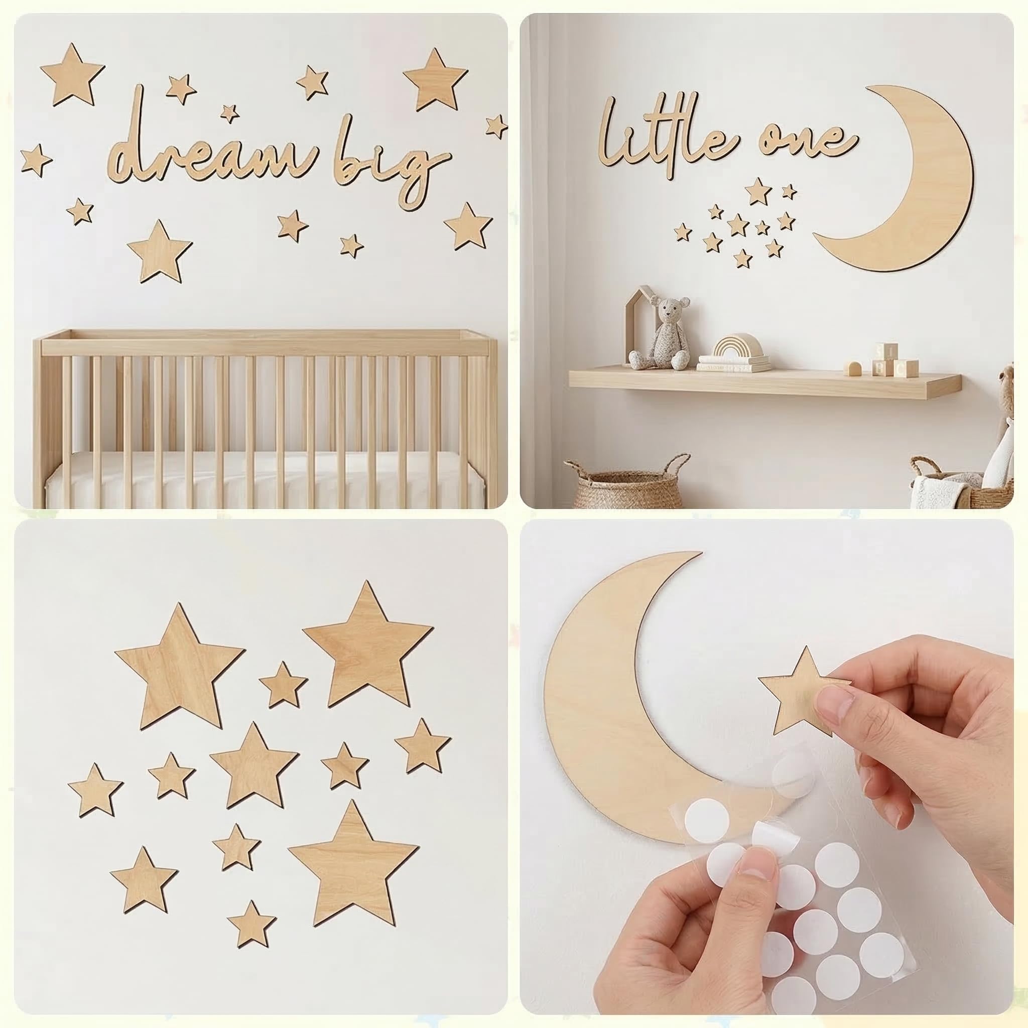 Decorazione da Parete in Legno Dream Big Little One 15 Pezzi Lettere in Legno con Luna e Stelle Stile Boho per Camera da Letto Bambini Soggiorno Casa