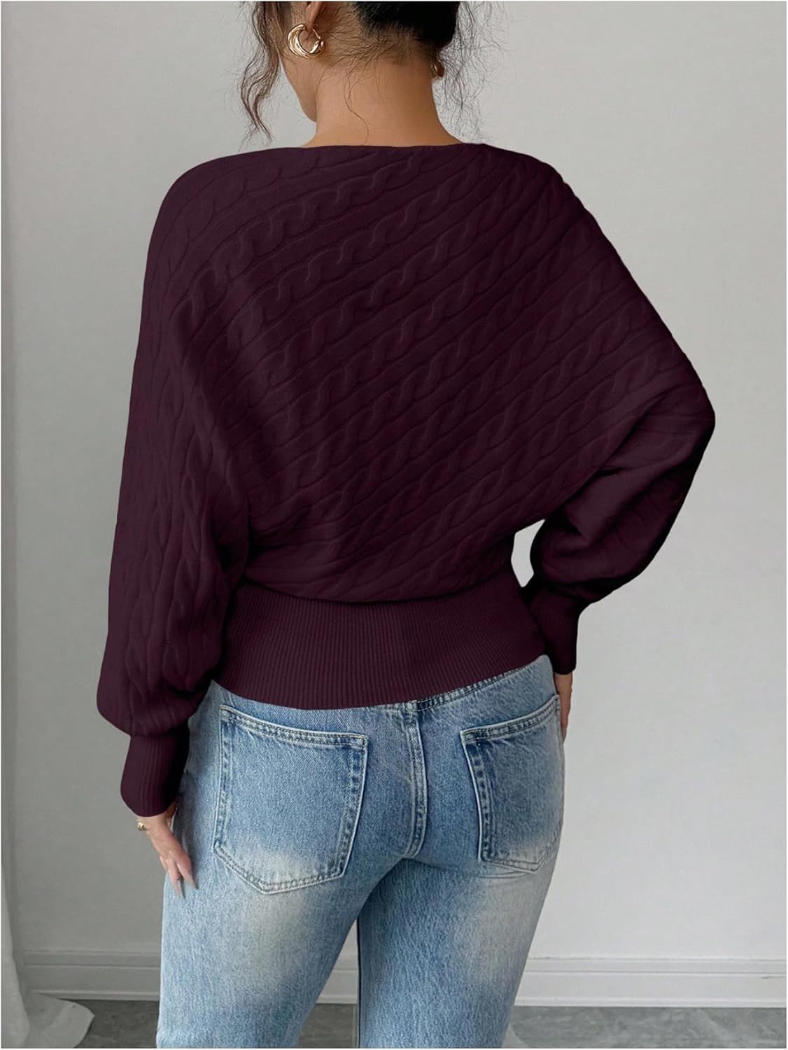 Verdusa Women's Cable Knit Sweaters Cinched Waist Tops Pullover Sweater Elegant Spring Fall Clothes