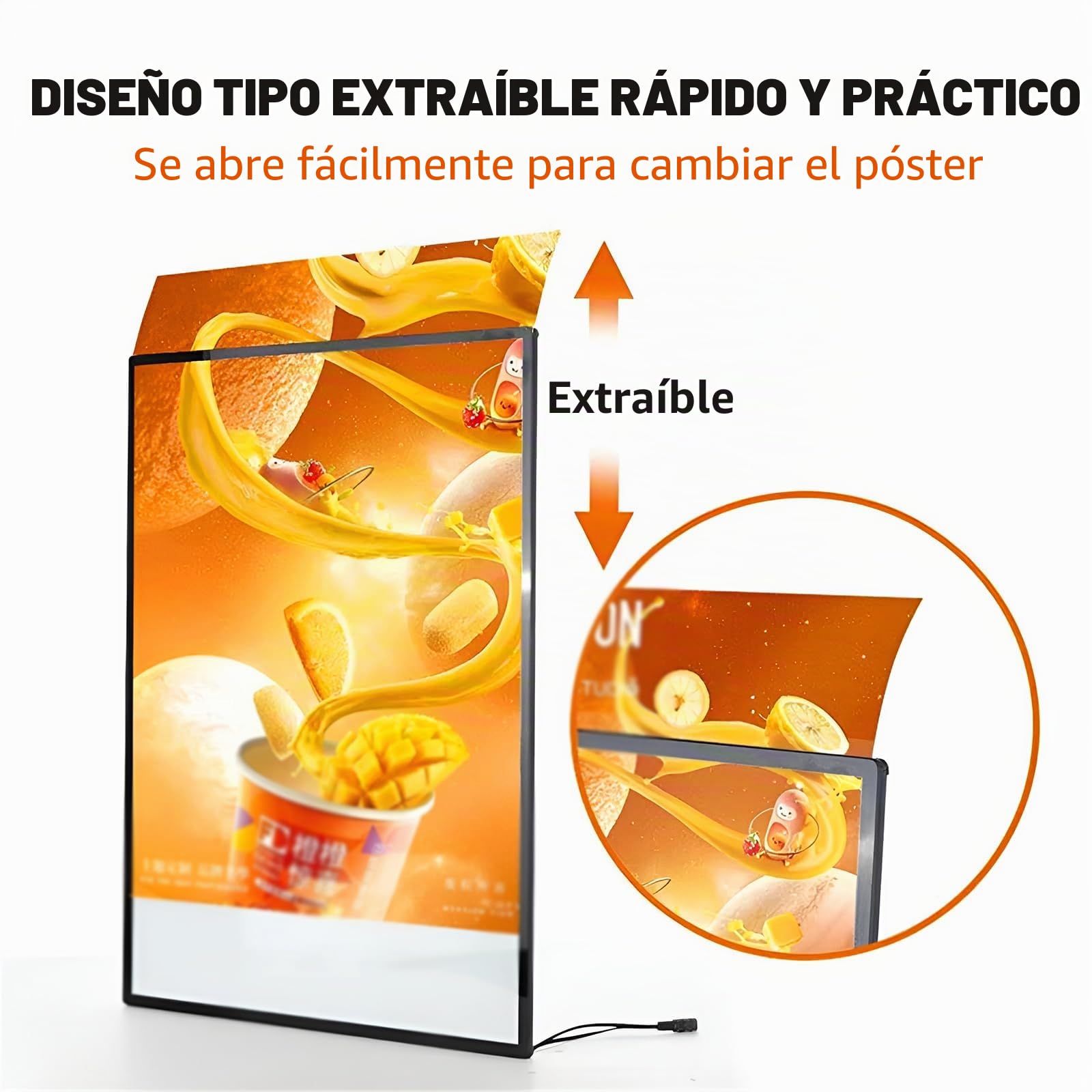 1 caja de luz LED ultrafina de vidrio templado, marco publicitario LED para menú, para restaurantes, bares y tiendas black A2