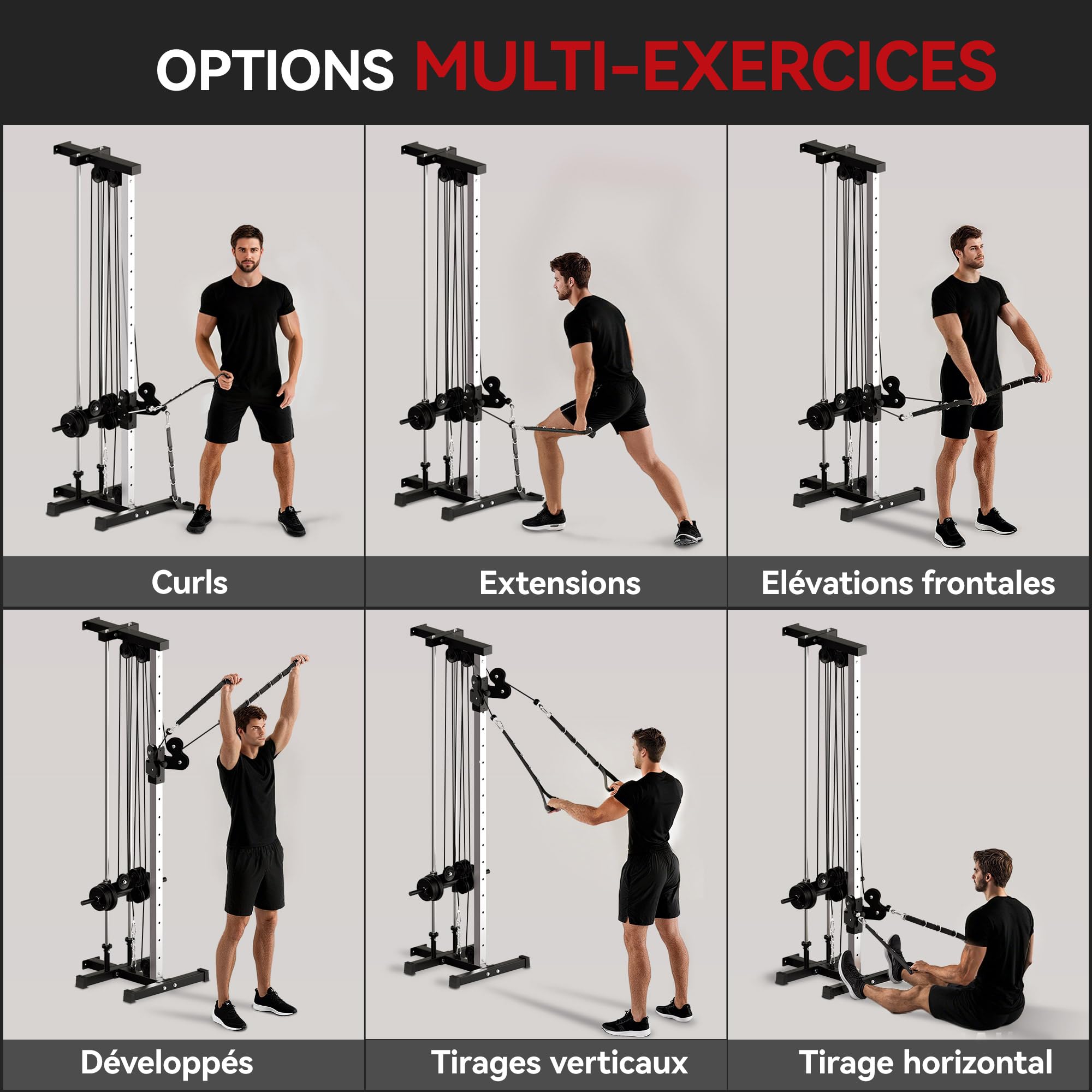 SPORTNOW Station à Poulie Murales 15 Positions + Banc de Musculation Pliable, Ensemble Gym Complet pour Haut du Corps et Abdos, avec Coussin Rembourré, 62x60x200cm, Noir