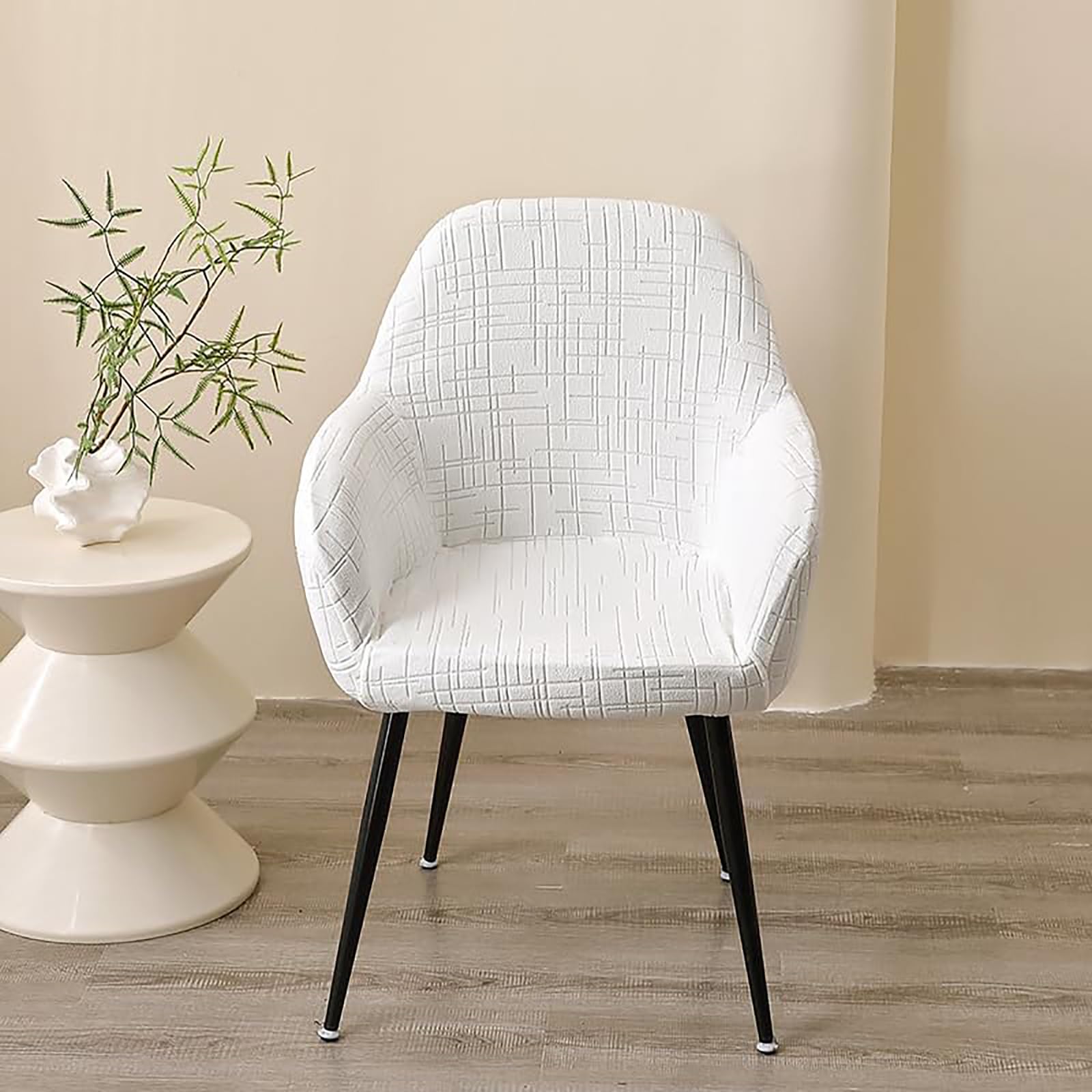 Coprisedia elasticizzato con schienale curvo, coprisedia con schienale curvo, coprisedia moderna per sala da pranzo e soggiorno (bianco, set di 2)