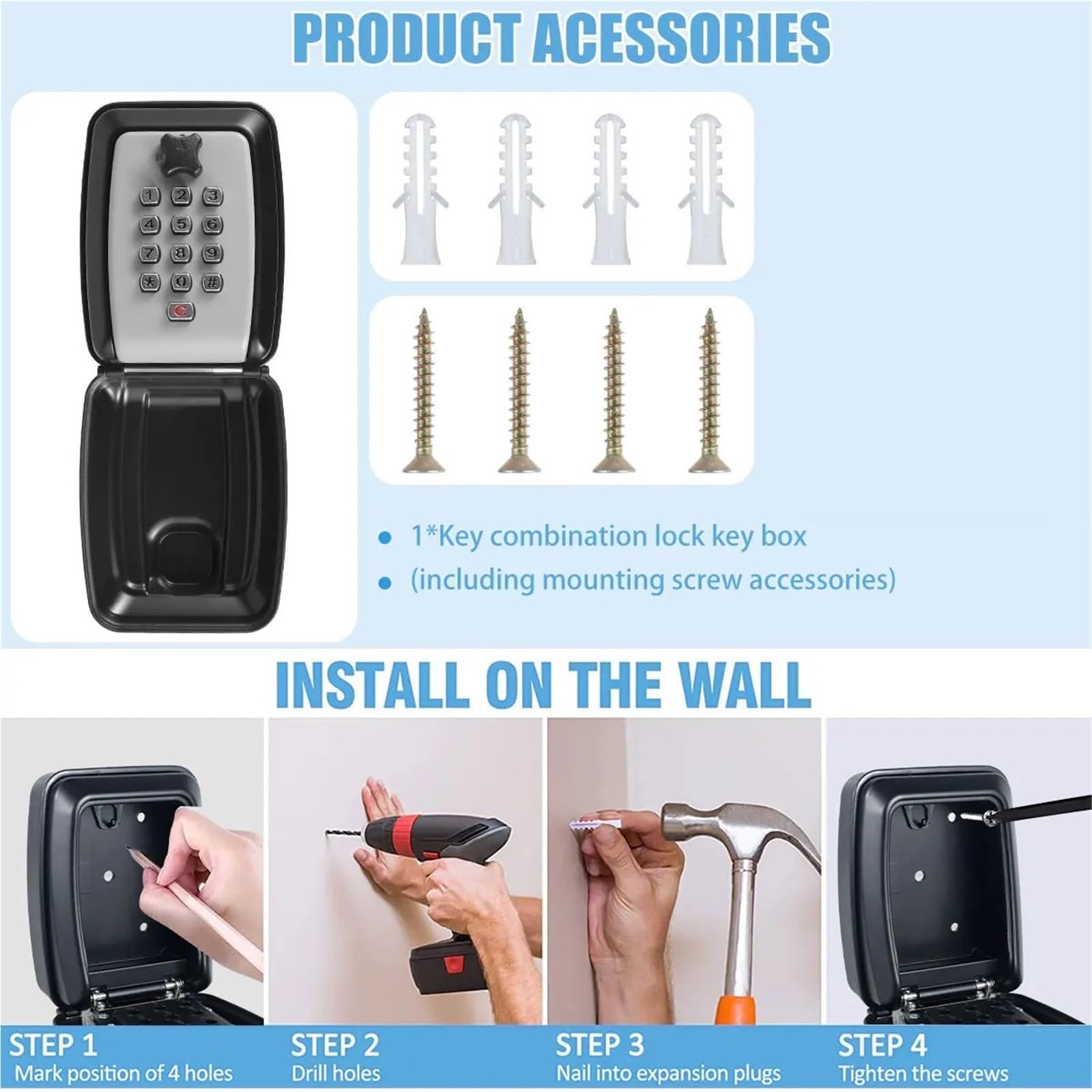 Caja fuerte de pared con llave y código secreto, caja de seguridad oculta para el hogar y la oficina, resistente a la intemperie, ideal para objetos de valor y documentos importantes