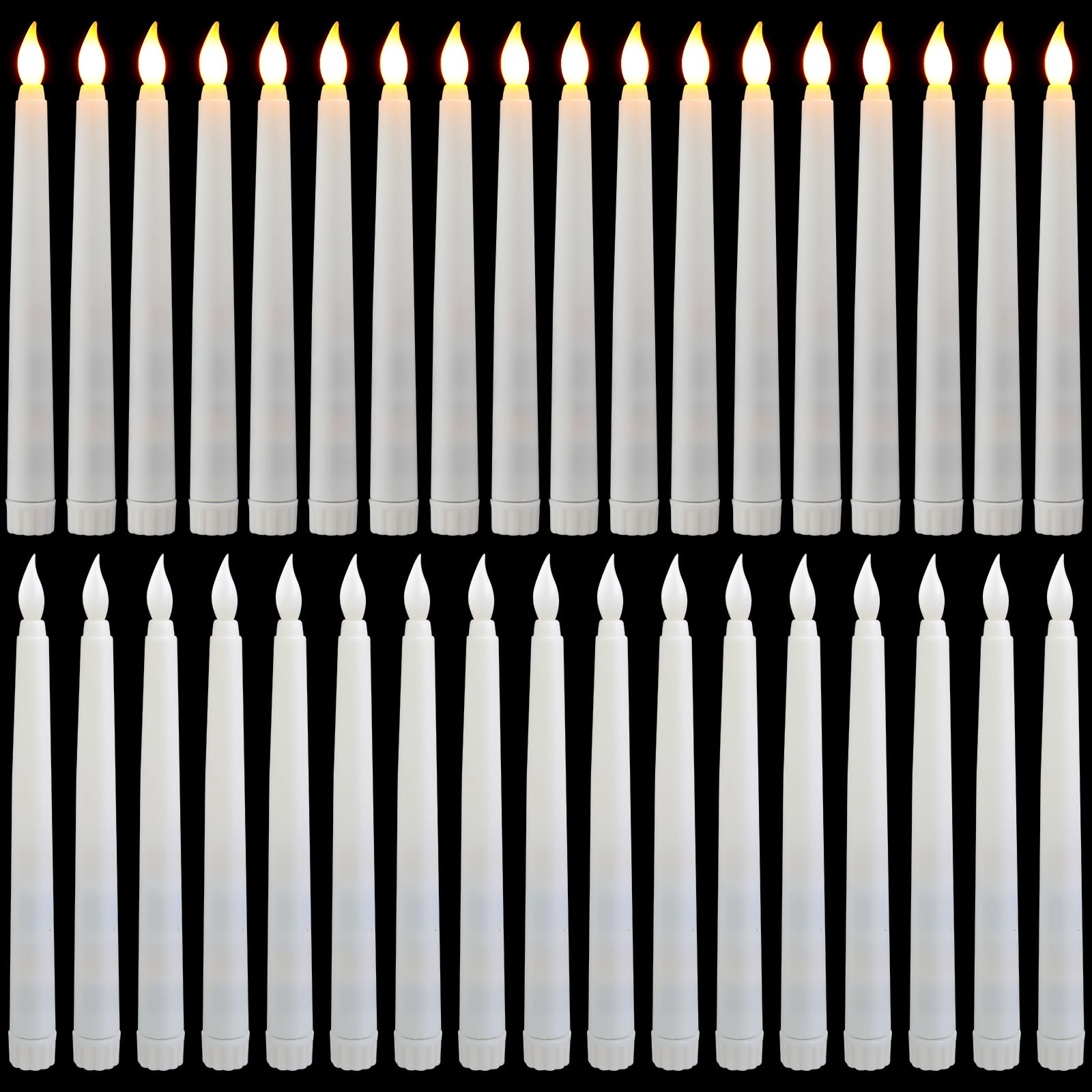 Baquler 36 velas cónicas LED sin llama de 8.5 pulgadas a granel que funcionan con pilas, velas cónicas parpadeantes para decoración de mesa de boda, iglesia, día festivo