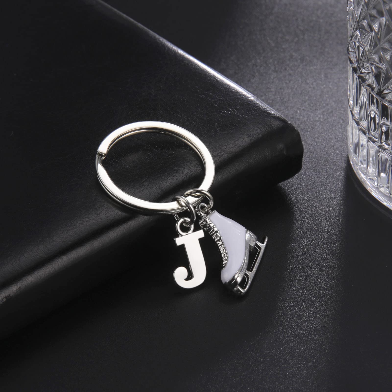 LIKGREAT Ice Skate Keychain Figure Skating Keychains Initial Ice Skating Charm Keyring Handbag Decoration, J, Medium - Image 4