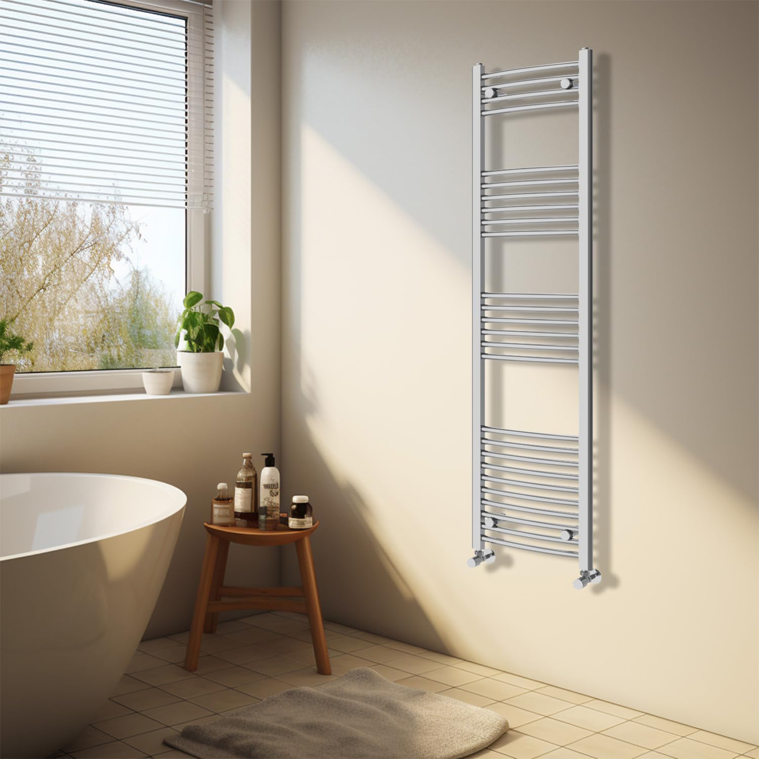 Nrg Chrome Heated Towel Rail Curved Designer Bathroom Radiator - 1600×400Mm