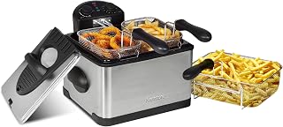 Kenmore Electric Deep Fryer - Grease & Odor Filtration, Simple Temperature Control, Eléctrica Freidoras For Home Use, 3 Baskets For Frying French Fries, Chicken Wing, 4 Liter Capacity Stainless Steel