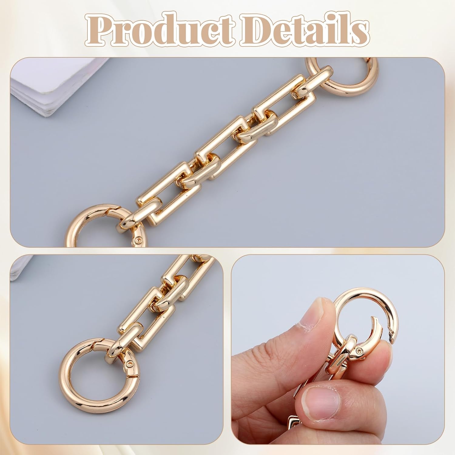 3 Pcs Gold Purse Extender Chain, 4.65 Inch Bag Extender Chain Fashion Metal Bag Chains Straps Accessories for Women Handbags Purse Shoulder Cross-Body - Image 3