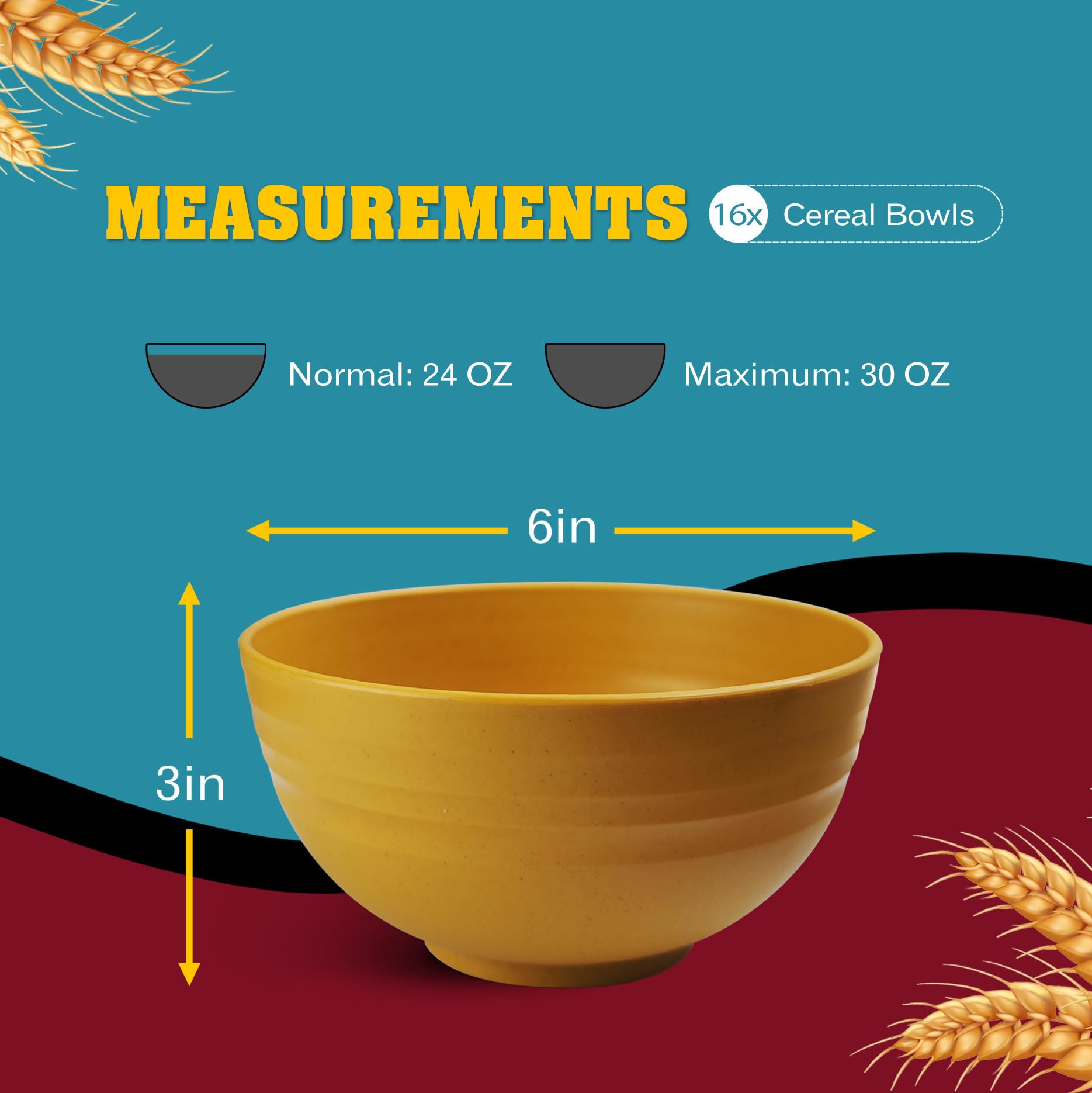 Teivio 16-Piece Cereal Bowls,26oz Wheat Straw Bowls Set, Unbreakable Durable Plastic Bowls for Kitchen, Camping, Kids Salad Snack Bowl Reusable,Dishwasher Safe, Multicolor