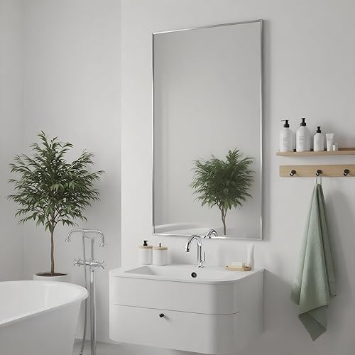 Miniatura 62 de Espejo de baño dorado naranja de 30 x 30 pulgadas para pared, espejo rectangular rectangular con marco de aluminio, moderno grande para dormitorio