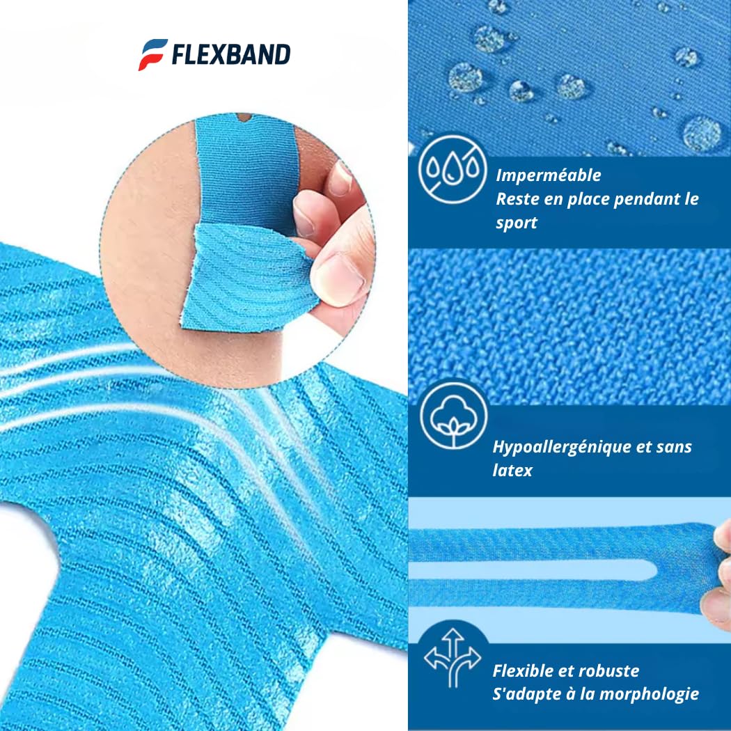 Flex Pro-Bandes pourchevilles，Bande kinésiologique imperméable, offrant Un Soutien élastique idéal, adaptée à Une Utilisation Sportive