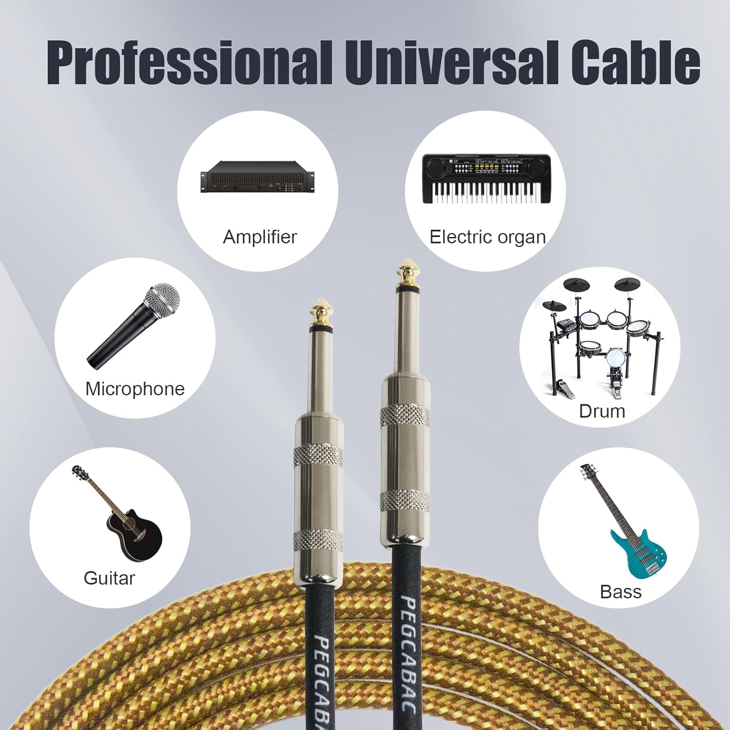 1/4 Inch TS Instrument Cable 20ft 2-Pack,Straight 6.35mm Male Jack Stereo Tip Gold Plated Audio Interconnect Cord for Electric Guitar,Bass,Keyboard,Mixer,Amplifier,Amp,Speaker,Equalizer