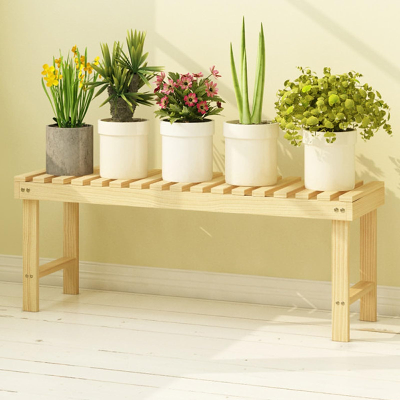 Estantería Para Plantas Expositor Macetas Para Jardín Interior Exterior Banco Largo De Un Solo Nivel Para Sala De Estar Balcón Pasillo Entrada Estante Almacenamiento Madera(Wood,98*25*30cm)