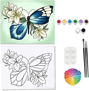 VALLSIP Canvas Painting Kits Pre Drawn Canvas for Painting for Adults Paint and Sip Party Supplies Stretched Canvas to Paint Games Ladies Night Flowers Butterfly Art Set