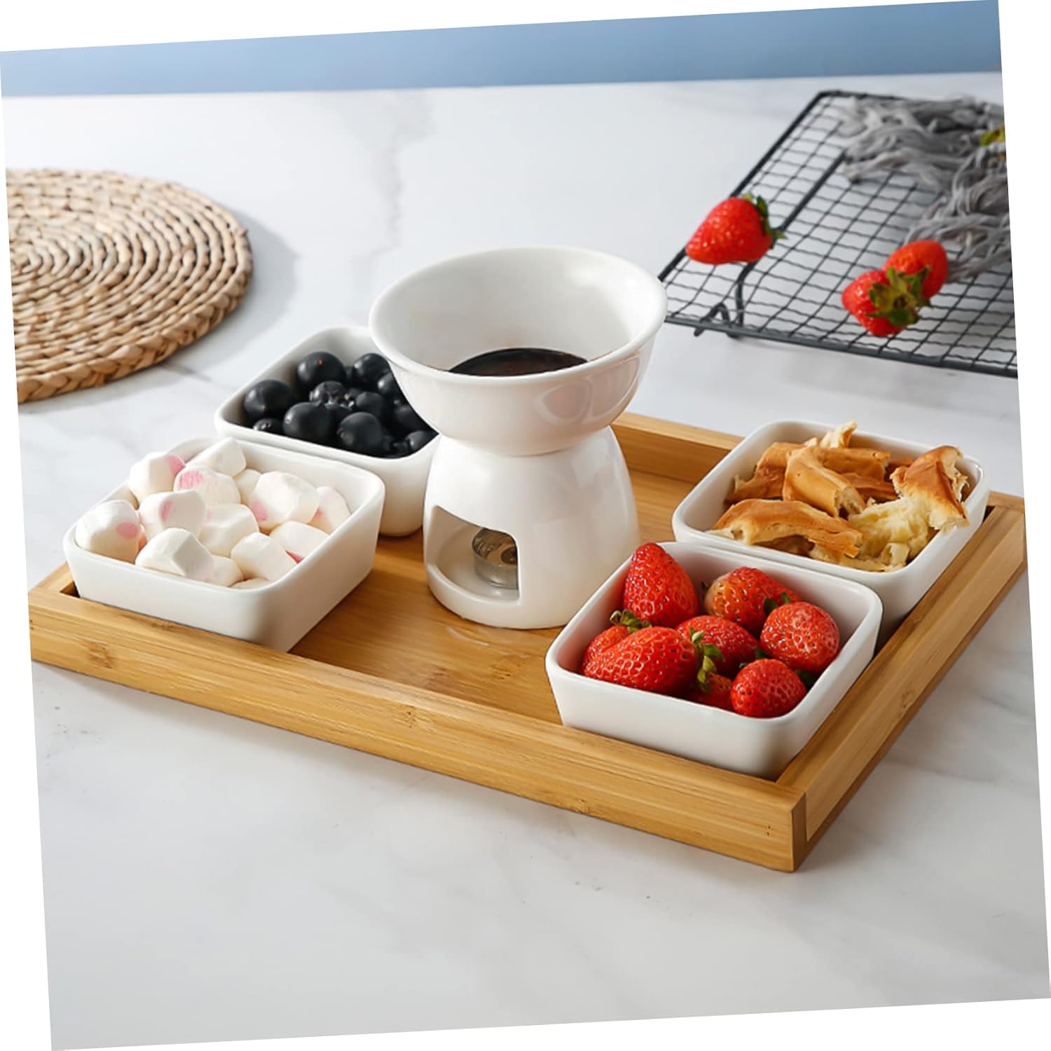 Unomor Ceramic Chocolate Melting Pot Fondue for Cheese Candy Butter Easy Clean