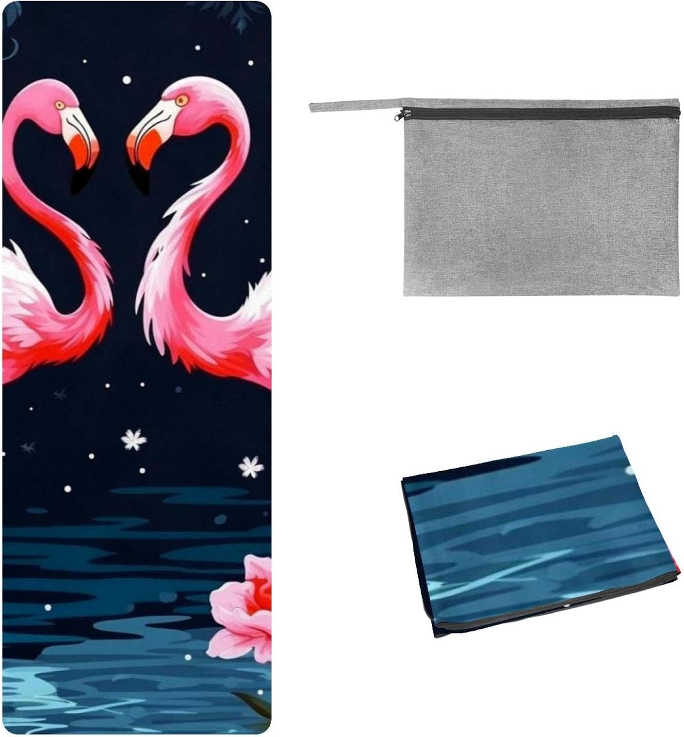 Yoga Towel, Tropical Flamingo Pattern Non Slip Sweat Absorbent Hot Yoga Mat Towel for Hot Yoga, Pilates and Fitness - 72.8" x 26.8"