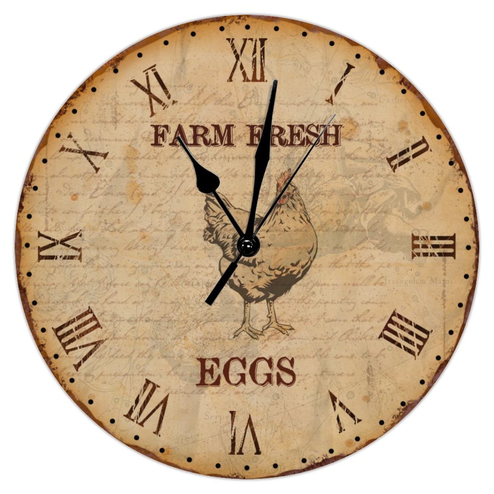 Horloge murale rustique coq noir en bois véritable rétro à piles 30 cm