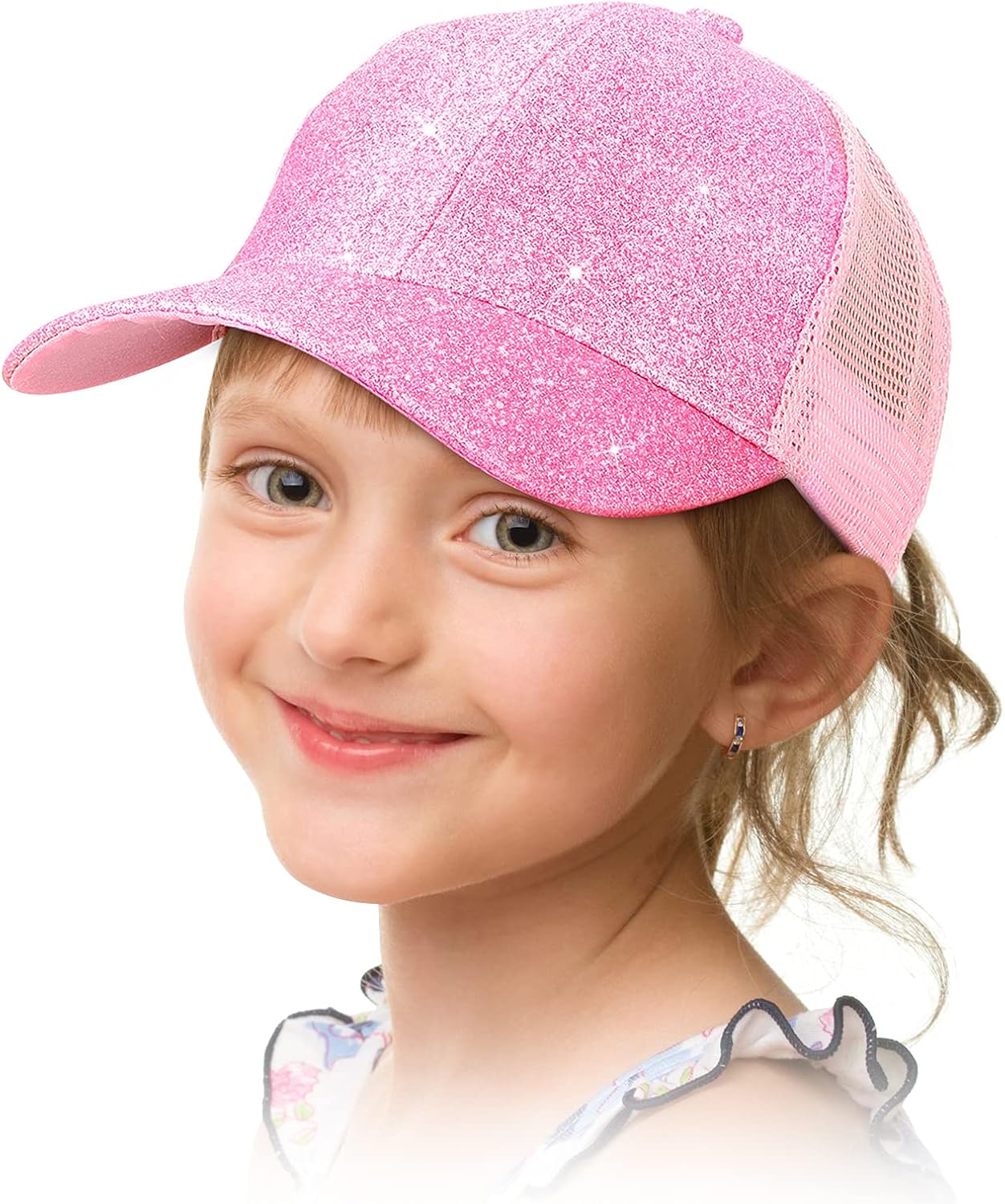 Geyoga Girls Ponytail Hat Glitter Baseball Cap with High Bun Messy Ponytail Hole (Pink, 1): Clothing, Shoes & Jewelry