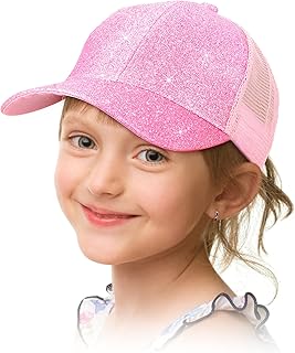 Girls Glitter Hat Ponytail Baseball Hat for Little Girl with High Bun Messy Ponytail Hole Visor Cap