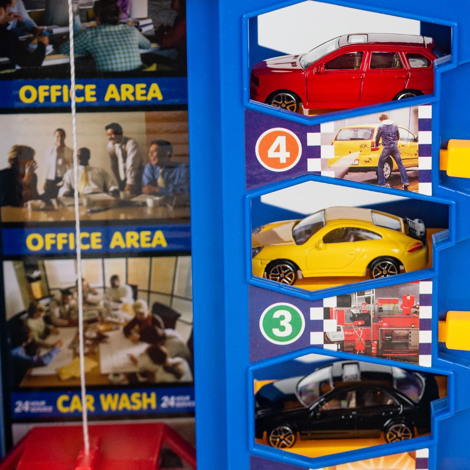 CELMAN Garage de Jeu pour Enfants - Parking de Jouets Multifonctionnel avec Ascenseur et Atelier, Inclus 3 Voitures en Métal, Hélicoptère et Accessoires, Jouet pour Enfants de 3 4 5 6 7 8 Ans
