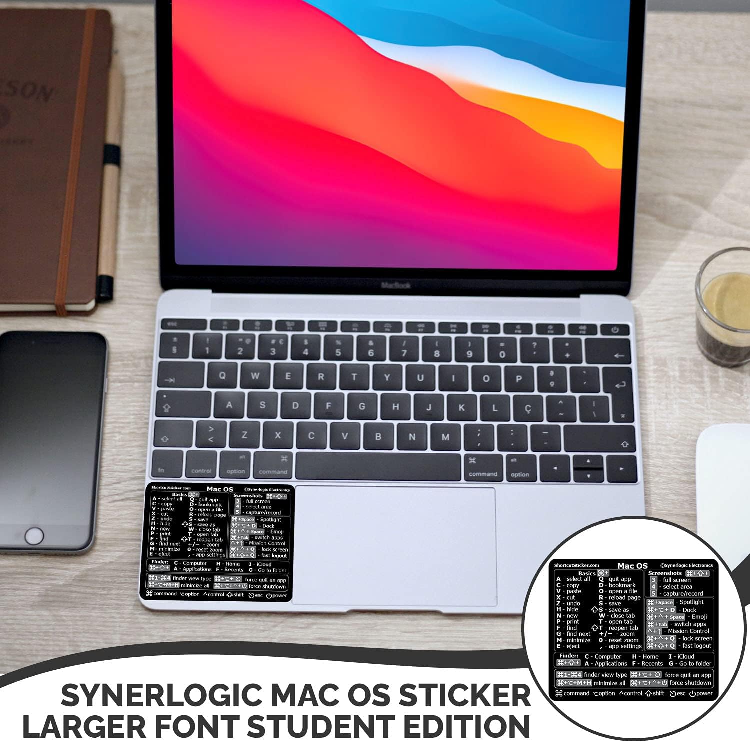 SYNERLOGIC (Universal for Mac) Mac OS Reference Keyboard Shortcut Sticker, No-Residue Laminated Vinyl - for Any MacBook Air/Pro/iMac/Mini (Black) : Everything Else