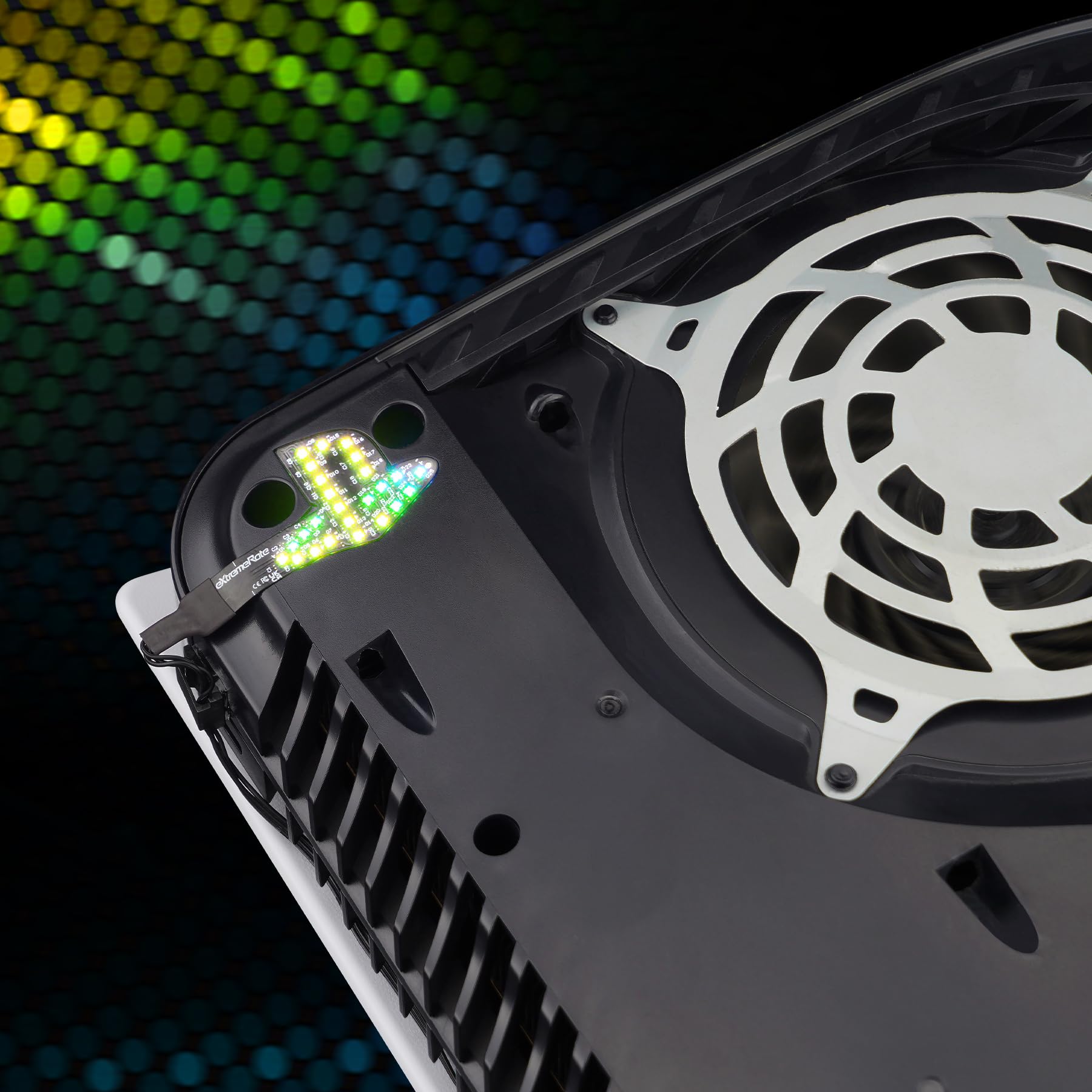 eXtremeRate RGB Rainbow Logo LED Kit für ps5 Konsole (2020 CFI-1 Series), 7 Farben 40 Lichteffekt Logo-LED Beleuchtung Kabel Zubehör für ps5 Disc & Digital Console