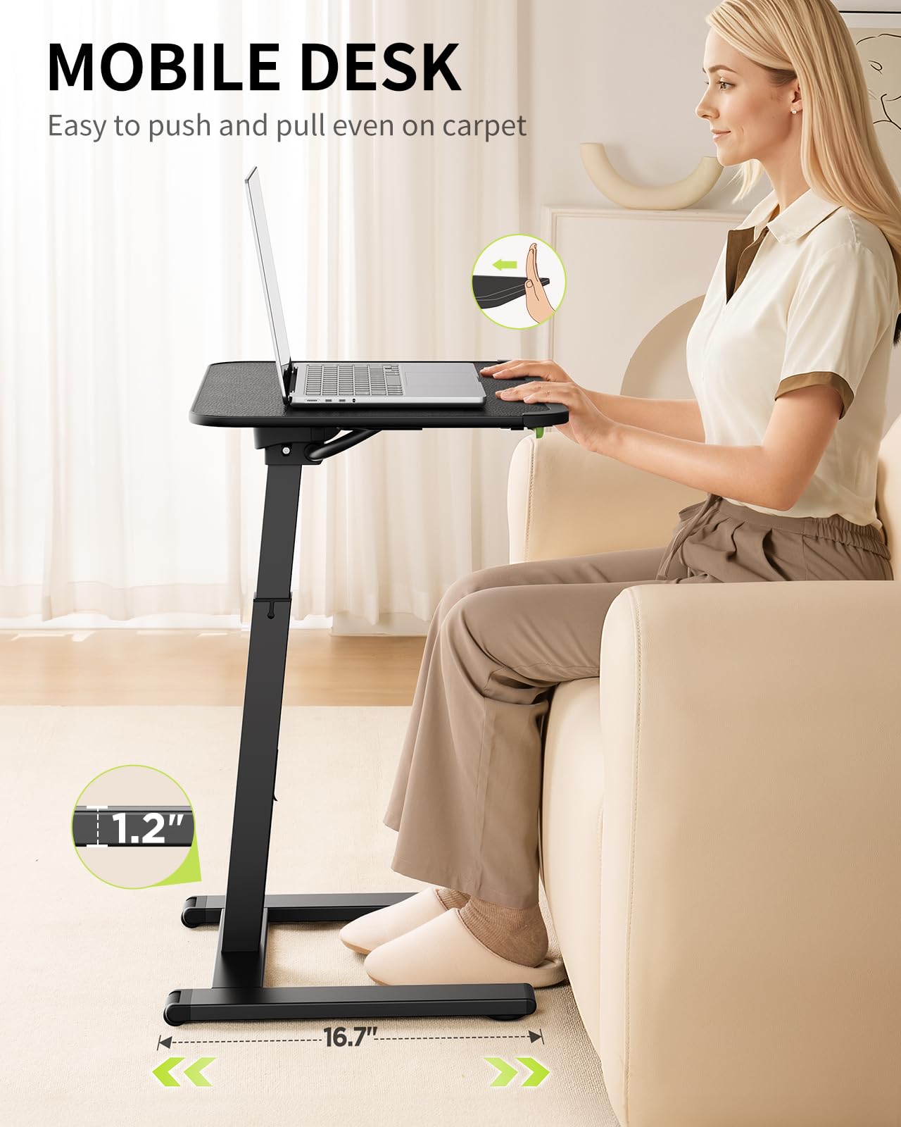 SAIJI Stabiler TV-Tablett mit Rollen, robuste Metall-TV-Tabletts zum Essen auf der Couch, höhenverstellbarer Schreibtisch für Bett, Sofa, Liege, tragbare kleine faltbare Tische
