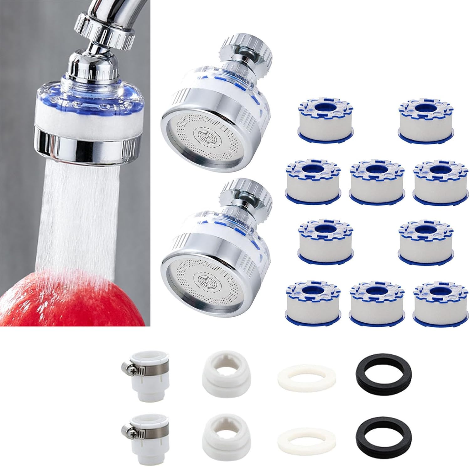 Kitchen Sink Faucet Filter Filters Out Impurities from The Water and Purifies The Water Quality, Commonly Used in Kitchen and Bathroom Faucets. (2*Faucet Filter+10*Filter Element)