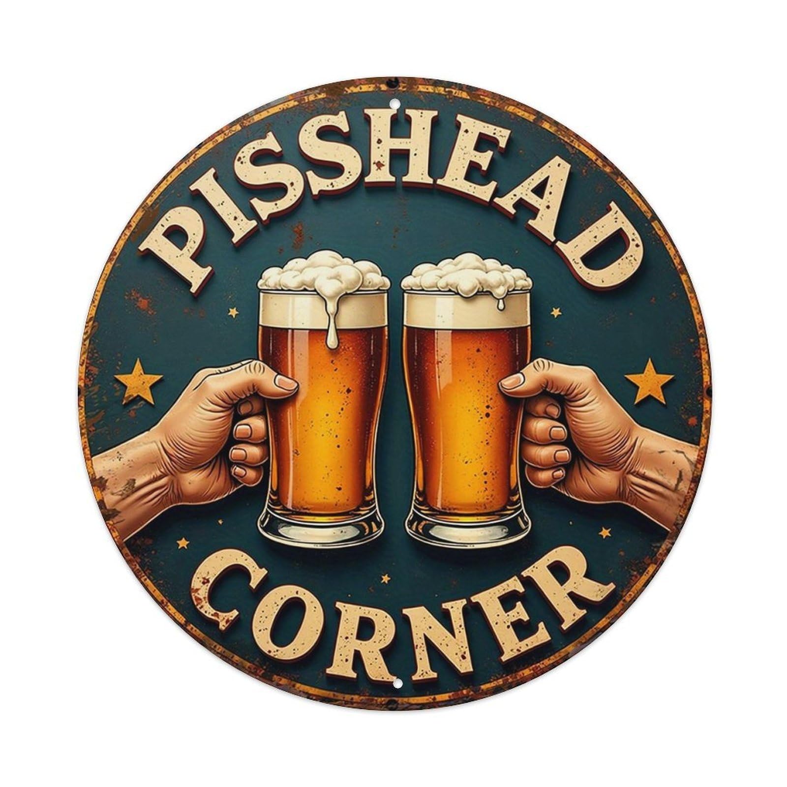 Pisshead Corner Beer Sign Retro Metal Tin Sign, Vintage Metal Poster for home, Gaming Room, Studio Workshop,Bar,Garage Wall Art Decor 8x8 inch