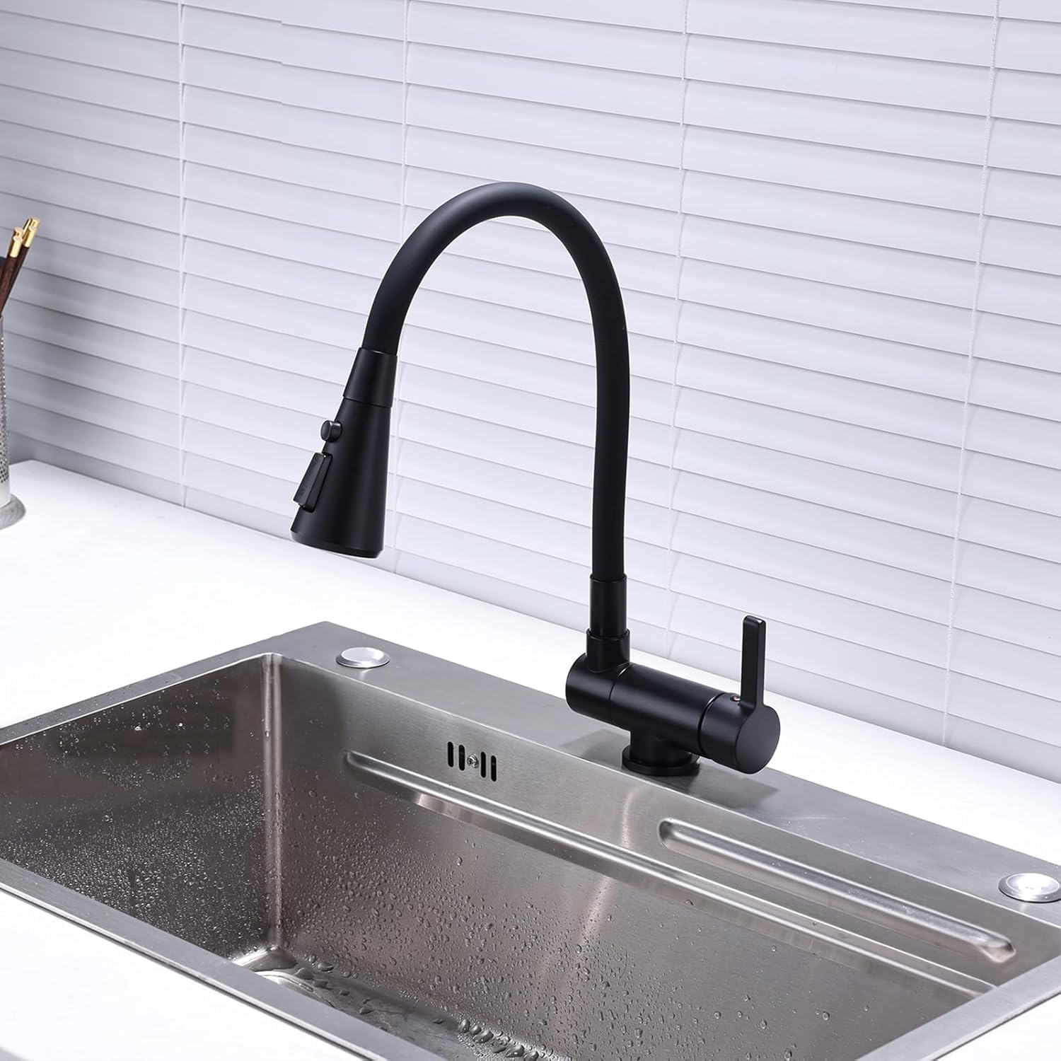 Zbbdfazd Black Folding Kitchen Mixer Tap, 360 Swivel Faucet For Hot And Cold Water, Flexible Kitchen Sink Mixer