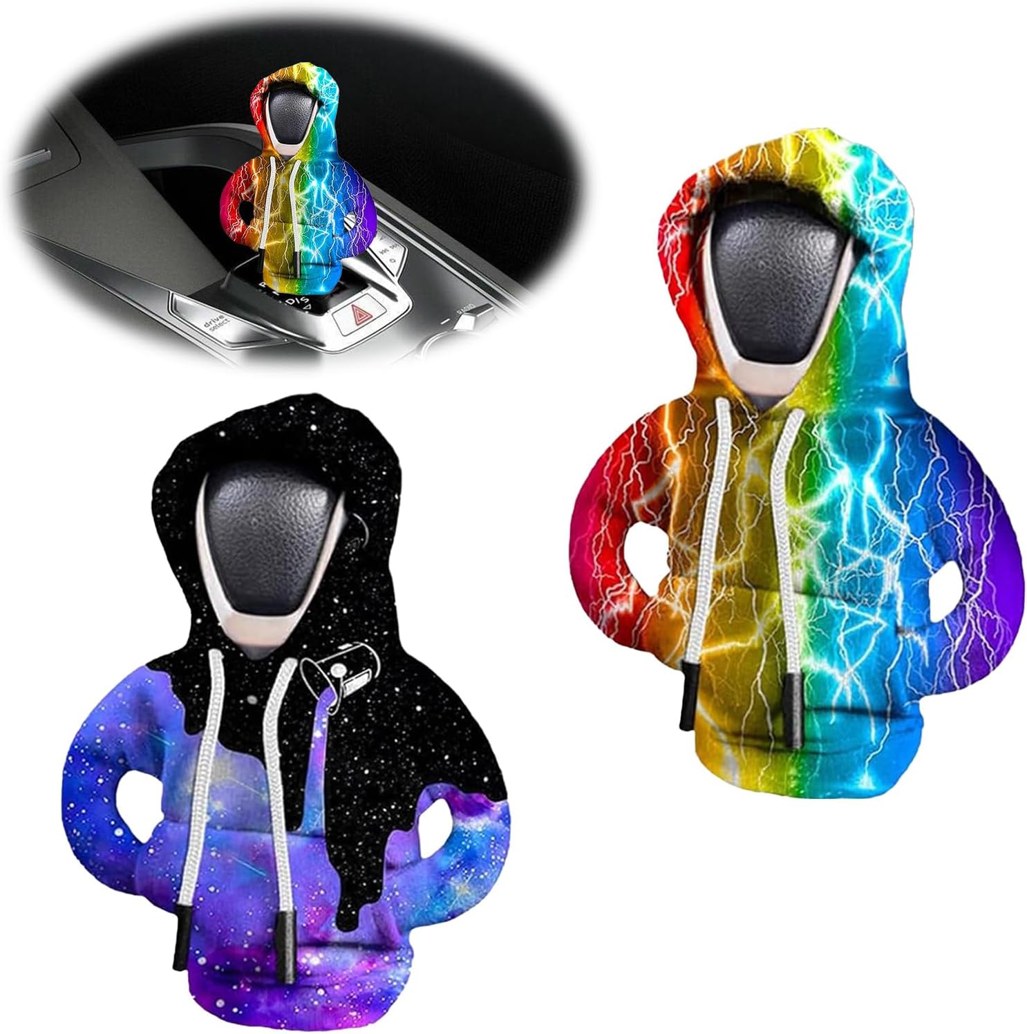 2 Pieces Gear knob Hoodie, Gear knob Cover, Lightning Model Hoodie, Funny Hoodie Gear Lever Decoration, car Gear Lever Accessories