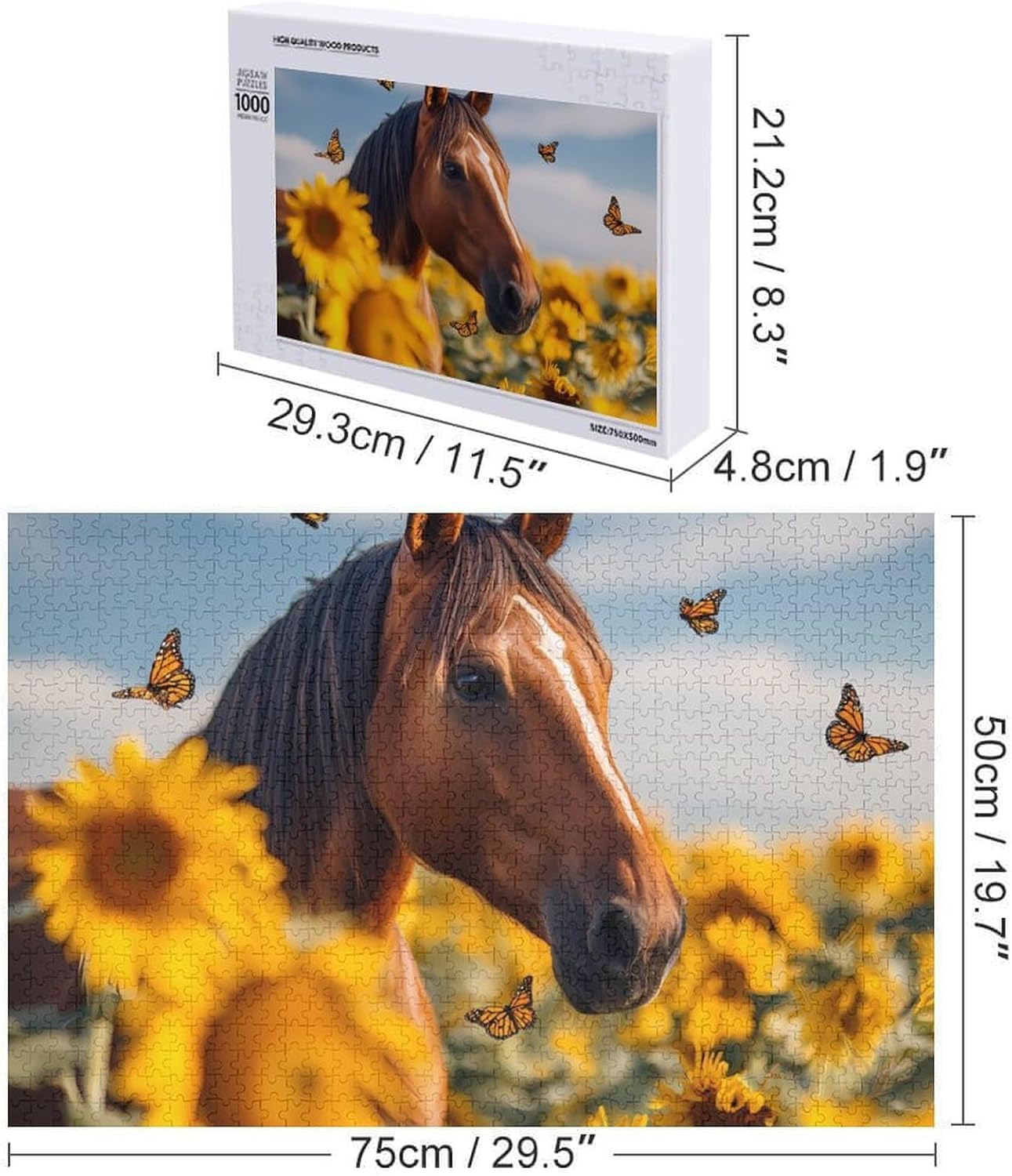 Horse Sunflower Floral Butterfly Puzzles for Adults 1000 PCS Wooden Jigsaw Puzzle Wall Decor Christmas