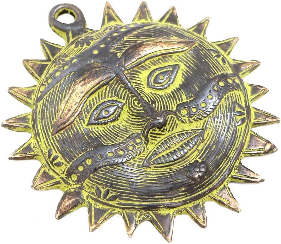 Indian Shelf 6 Piece Vocalforlocal Handmade Multicolor Brass Wall Hanging Sun with Patina Coat Wall Utility Hooks Hangers Holders