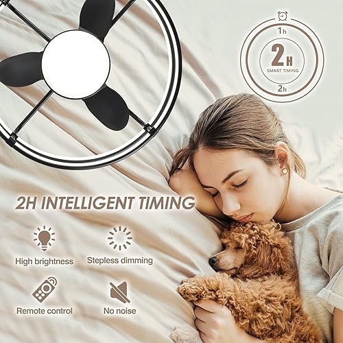 Miniatura 3 de Asyko Ventilador de techo enjaulado con luz, ventiladores de techo negros sin aspas con control remoto, reversible y regulable, ventilador de techo