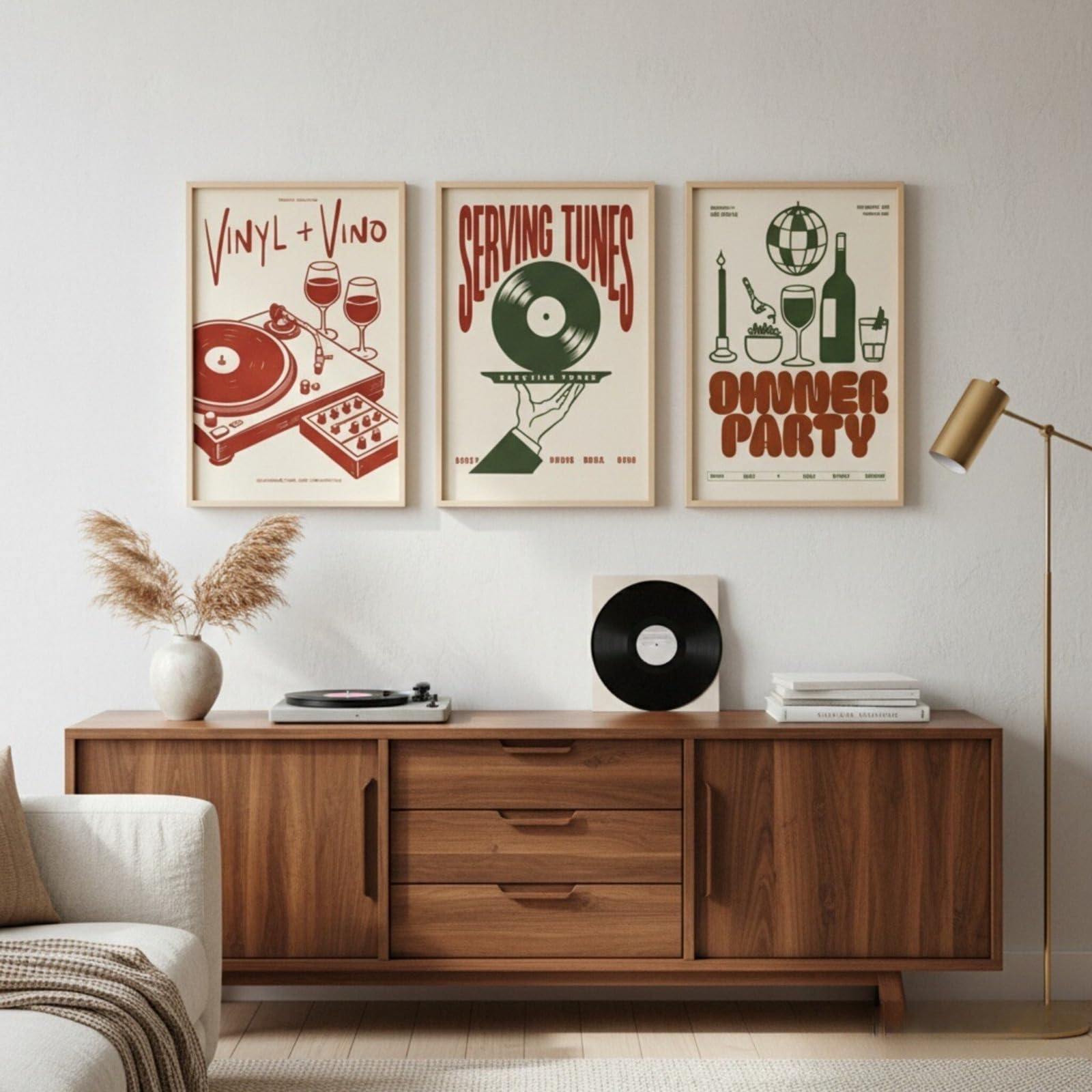 JORCEDI Set of 3 Posters,music Wall Art, Abstract Vintage Wall Art Print, Record Player Poster, for The Office, Living Room, Bedroom, Unframed (30x40cm)
