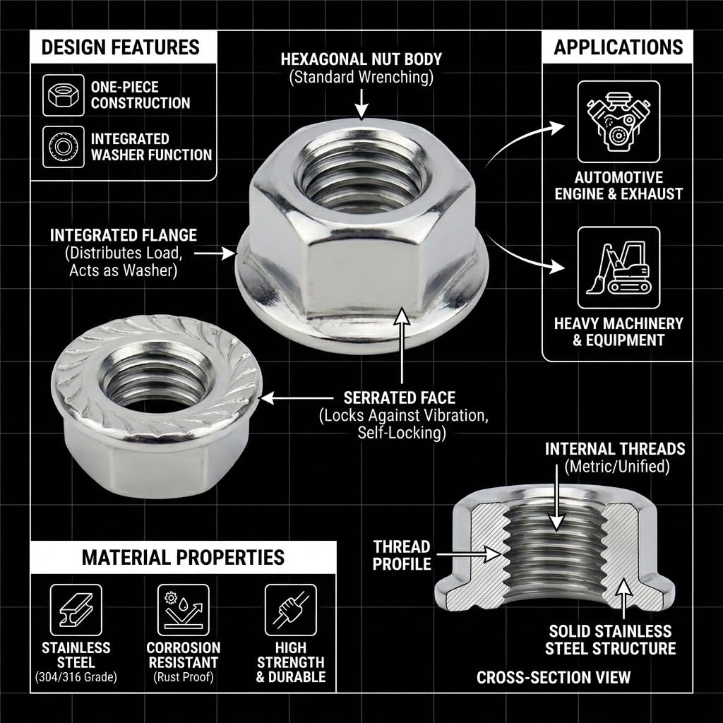 NACX M14 x 2mm Serrated Flange Hex Lock Nuts Flanged Locknuts, 304 Stainless Steel, 6Pcs