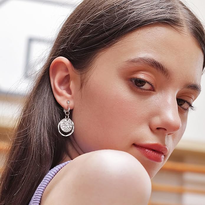 Aretes clip on para mujer con disco de 14K oro/plata miniatura 5