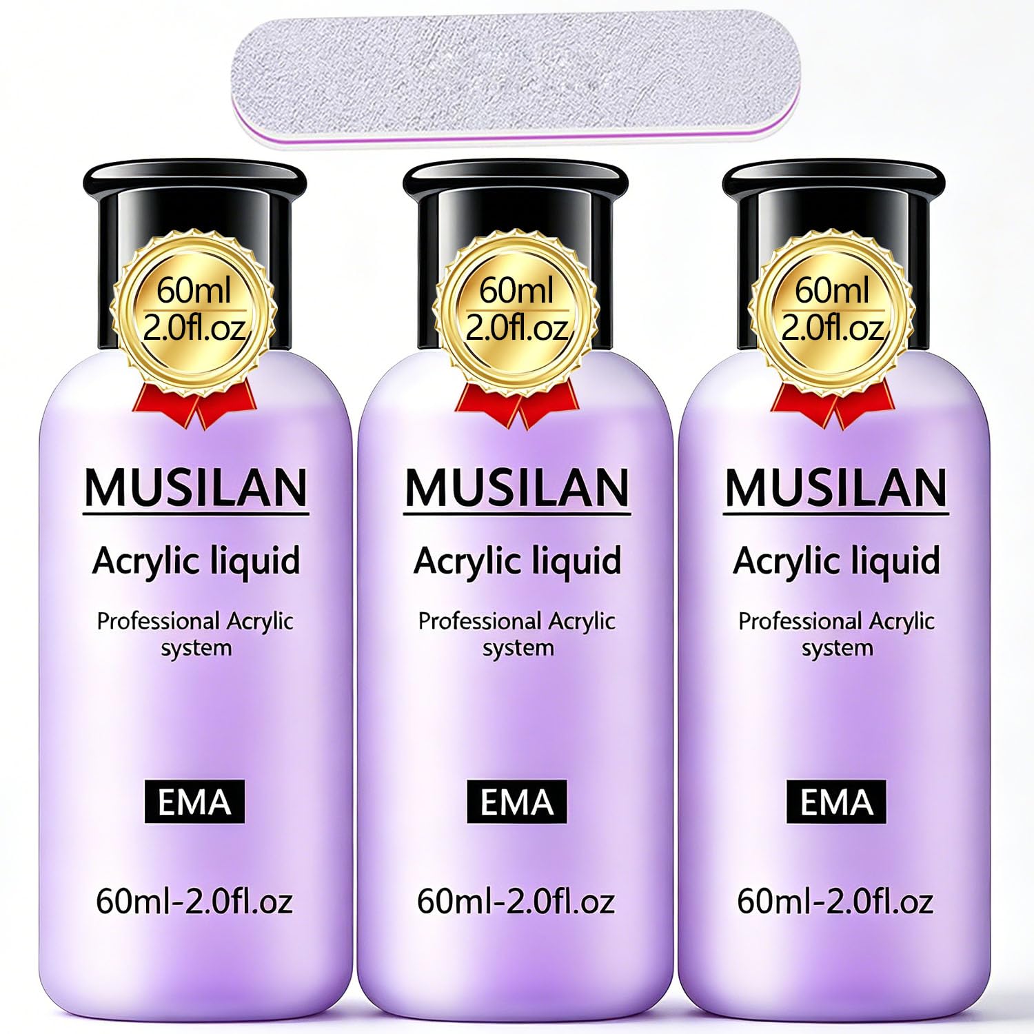 MUSILAN Liquido acrilico per unghie 3 * 60 ml, liquido acrilico monomero a basso odore per unghie acriliche EMA Set di unghie liquide acriliche non ingiallienti per nail design per principianti