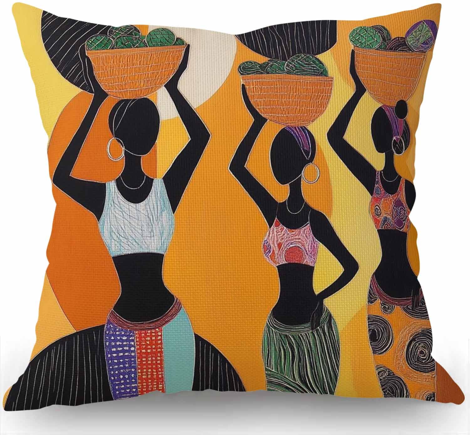 Swono Throw Pillow Case African Woman Cotton Linen Square Cushion Cover Standard Pillowcase for Men Women Home Decorative Sofa Armchair Bedroom Livingroom 18 x 18 inch