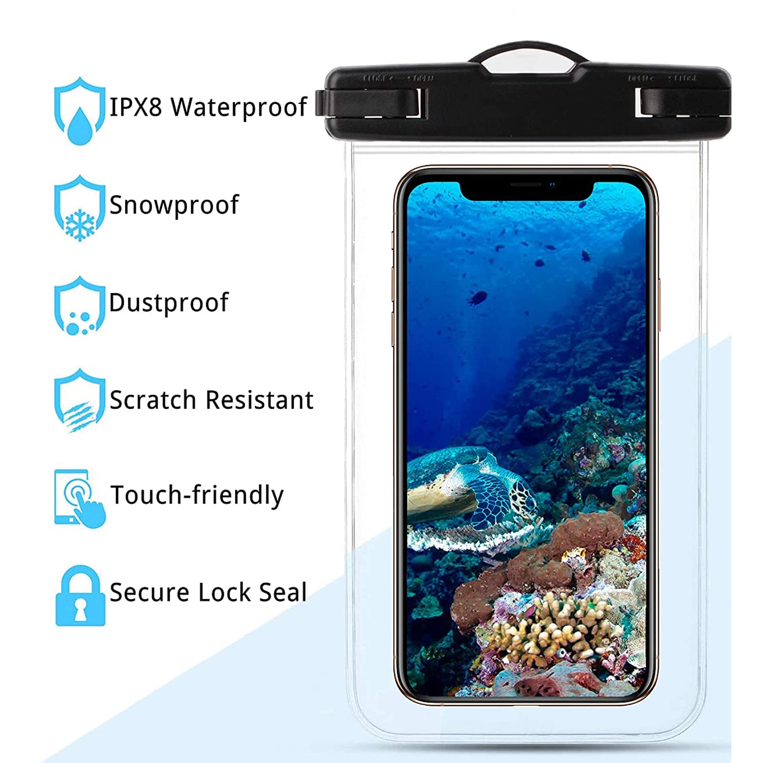 Pochette étanche pour téléphone portable, grande protection transparente flottante avec cordon Pochette étanche pour téléphone portable, grande protection transparente flottante avec cordon