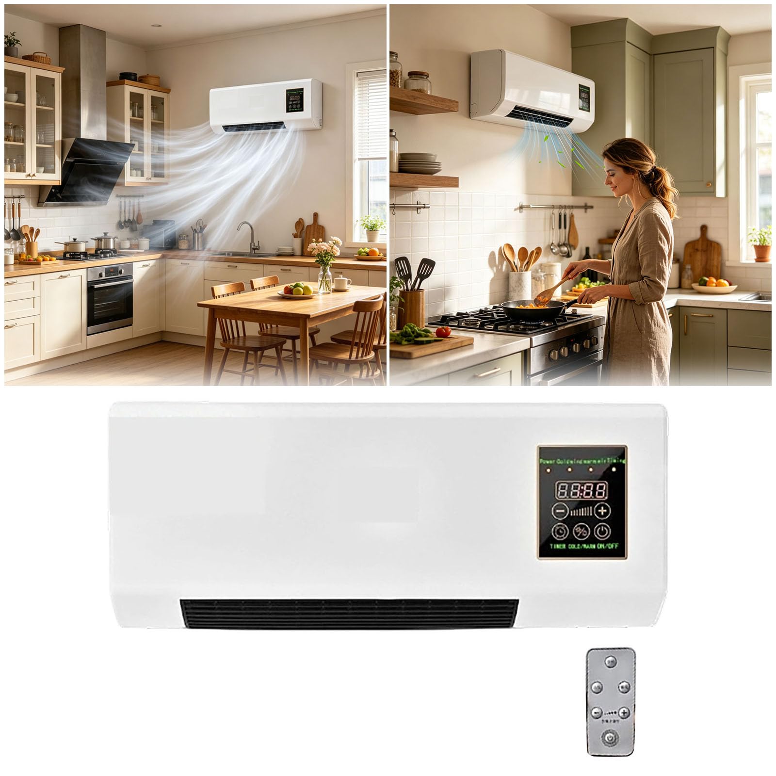 Ventilatore da parete 2 in 1, 1800 W, portatile, senza canali, silenzioso, con telecomando e timer, per la cameretta dei bambini (White2, A)