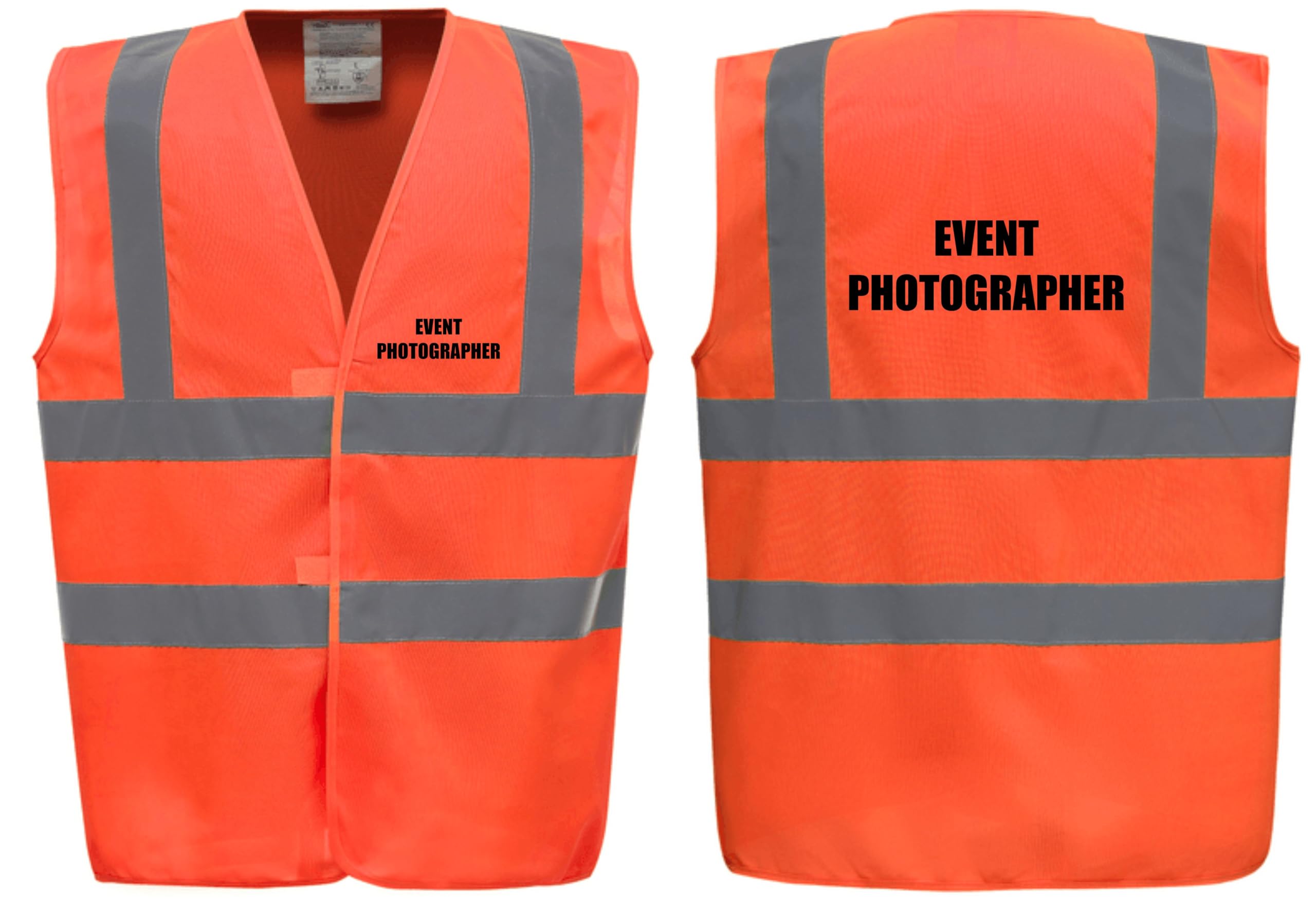 Brook Hi Vis Premium Safety Vest - EVENT PHOTOGRAPHER Printed Front & Back, Event Management High Viz Waistcoat, Available in 14 Colours, Festivals (Orange, Large)